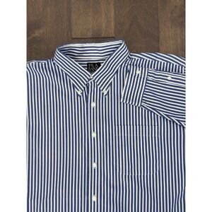 Jos A Bank Mens Blue Bengal Stripe Long Sleeve Button Down Dress Shirt Size 17.5